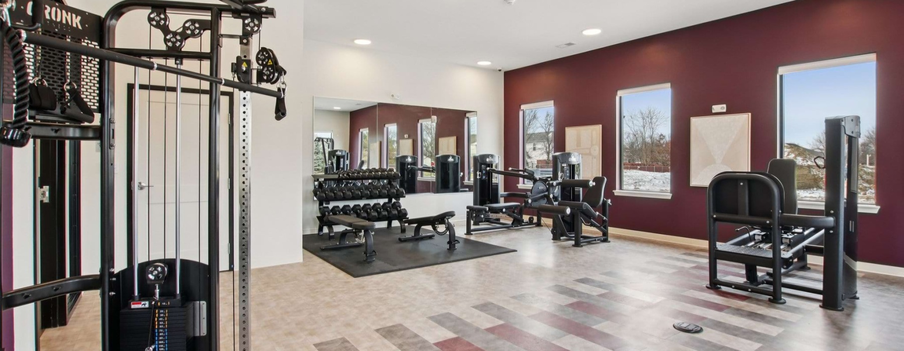 Fitness center with brown walls